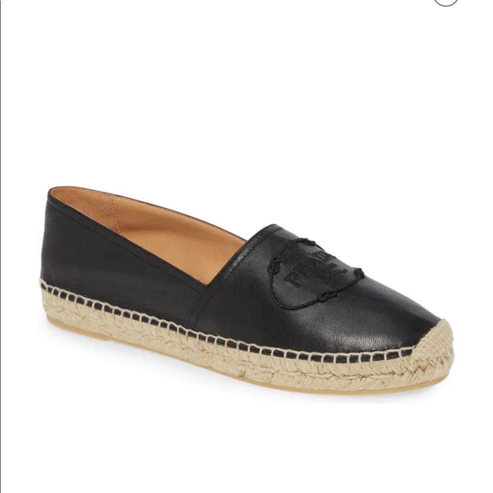 Prada Hemp espadrilles black leather size 6 NEW